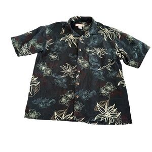 Paradise Blue 100%Silk Men's Black Floral Shirt L